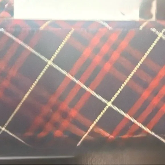 Burberry Red and Navy Plaid with Tan Leather Detail - Picture 8 of 8